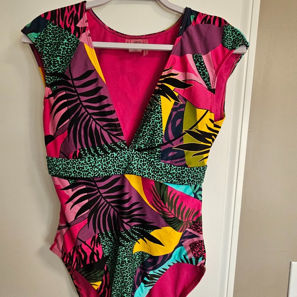 Bright pink multi-colored Bleu Rod Beattie Bathing Suit - Size 12